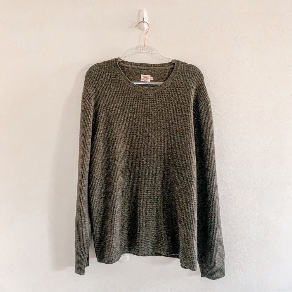 New Faherty wool and cashmere blend olive green Crewneck knit sweater XXL